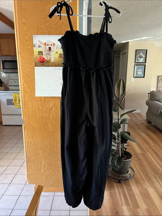 Dizzy Lizzy Pants - Women’s Black Tie-Shoulder Jumpsuit